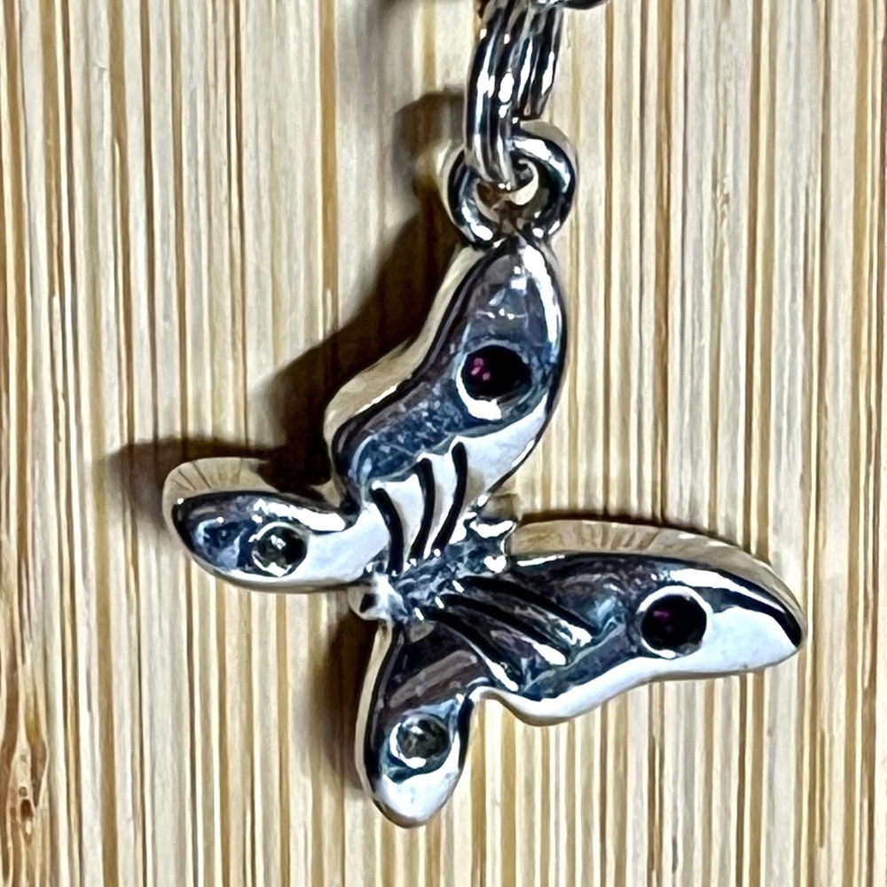 Silver Butterfly Pendant Necklace 4 Purple Rhinestones 17 In Chain Lobster Clasp